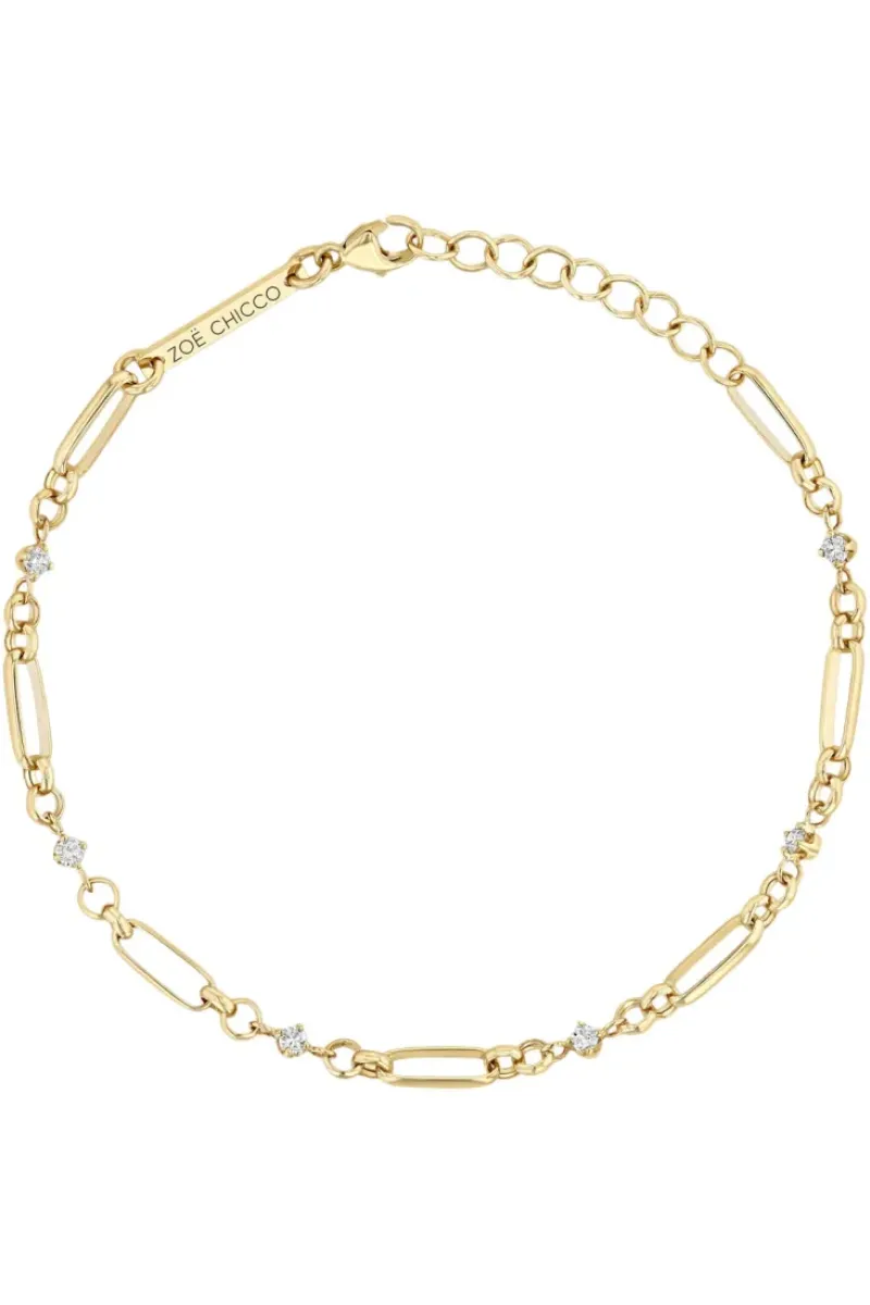 ZOE CHICCO Linked Prong Diamond & Medium Paperclip Rolo Chain Bracelet in 14k^ Bracelets