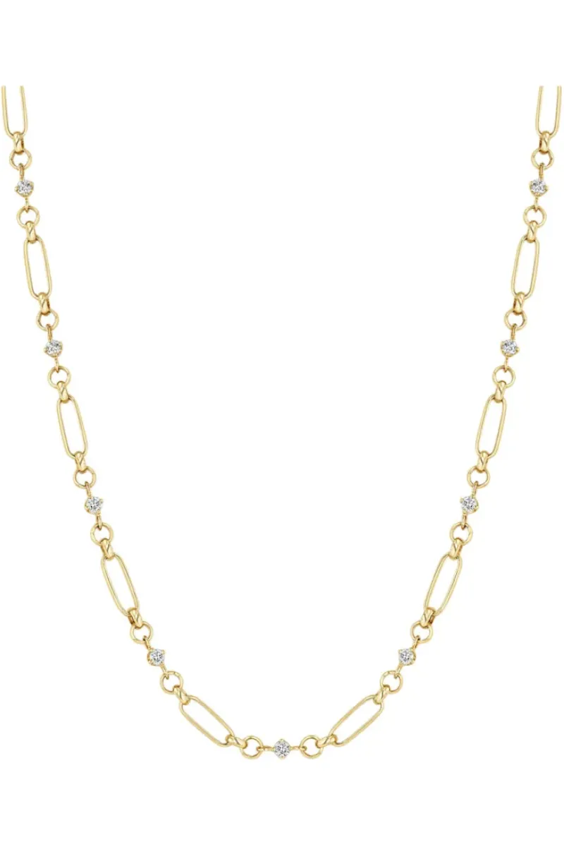 ZOE CHICCO Linked Prong Diamond & Medium Paperclip Rolo Chain Necklace in 14k^ Necklaces
