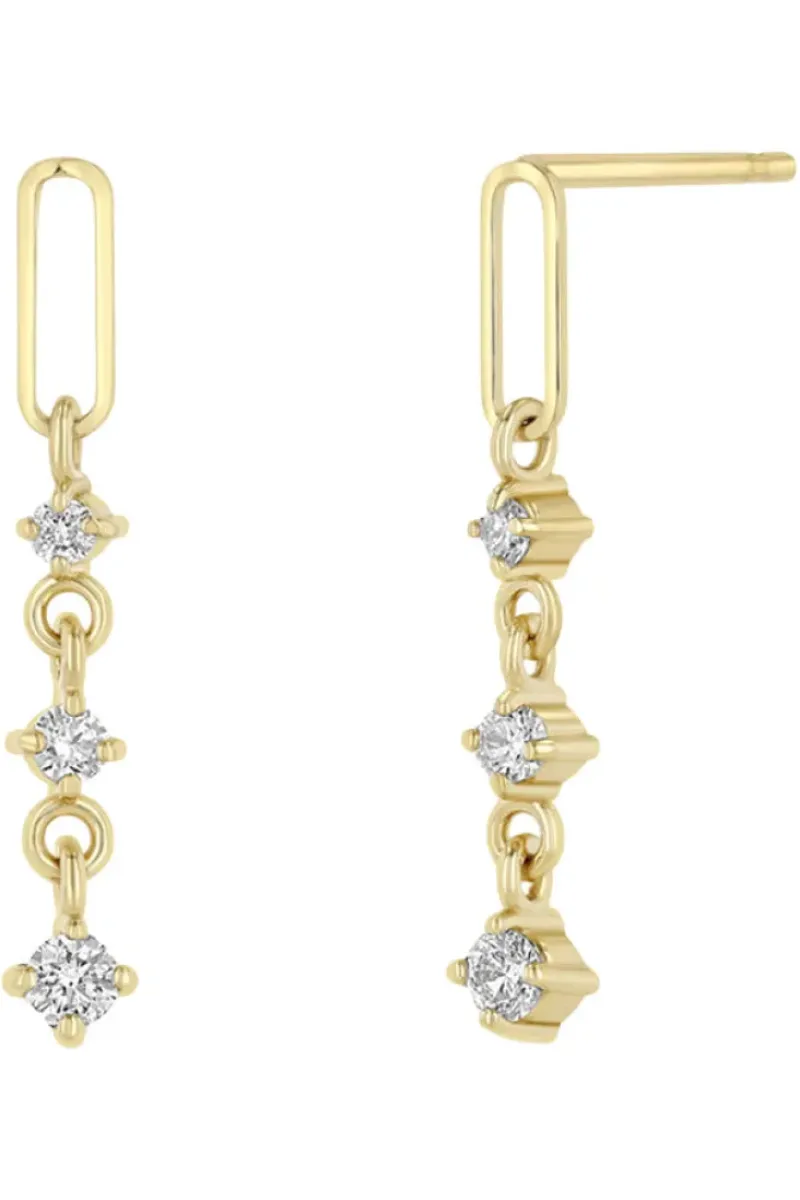 ZOE CHICCO Paperclip Link & 3 Graduated Diamond Drop Earrings in 14k^ Earrings